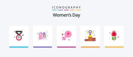 aux femmes journée plat 5 icône pack comprenant rouge Rose. fleurir. féminisme. podium. féminisme. Créatif Icônes conception vecteur
