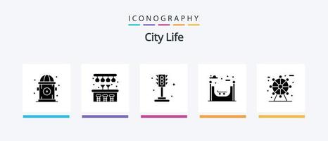 ville la vie glyphe 5 icône pack comprenant . parc. circulation. vie. patin. Créatif Icônes conception vecteur