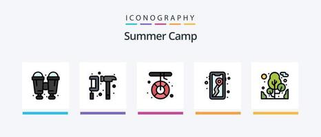 été camp ligne rempli 5 icône pack comprenant . Voyage. camping car. campeur. Créatif Icônes conception vecteur