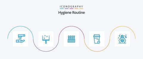 hygiène routine bleu 5 icône pack comprenant . faire le ménage. cosmétique. vaporisateur. nettoyage vecteur