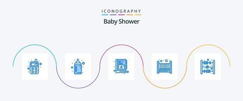 bébé douche bleu 5 icône pack comprenant . bébé. livre. abaque jouet. mal vecteur