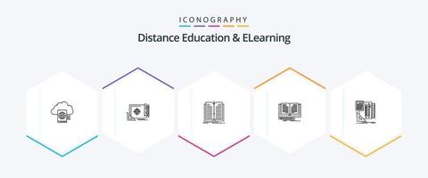 distance éducation et elearning 25 ligne icône pack comprenant Stationnaire. livre. cible. roman. livre vecteur