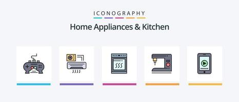 Accueil appareils électroménagers et cuisine ligne rempli 5 icône pack comprenant cuisine. maison. cellule. chauffage. ventilateur. Créatif Icônes conception vecteur