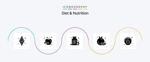 régime et nutrition glyphe 5 icône pack comprenant régime. orange. médicament. en bonne santé aliments. nourriture vecteur