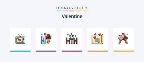 Valentin ligne rempli 5 icône pack comprenant l'amour. valentines. l'amour. Valentin. romantique nuit. Créatif Icônes conception vecteur