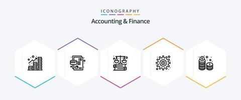 comptabilité et la finance 25 ligne icône pack comprenant options. générer. tarte graphique. engrenage. commercialisation vecteur