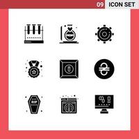 9 utilisateur interface solide glyphe pack de moderne panneaux et symboles de badge récompense mère médaille page modifiable vecteur conception éléments