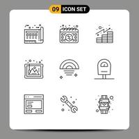 Stock vecteur icône pack de 9 ligne panneaux et symboles pour histoire art journée Cadre gains modifiable vecteur conception éléments
