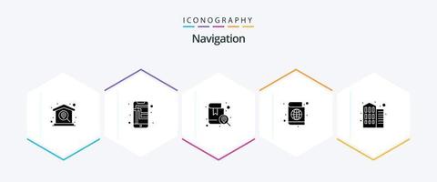 la navigation 25 glyphe icône pack comprenant bâtiment. passeport livre. téléphone. passeport. emplacement vecteur