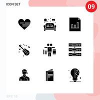 9 solide glyphe concept pour sites Internet mobile et applications la vie l'amour canapé la musique guitare modifiable vecteur conception éléments