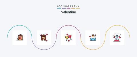 Valentin ligne rempli plat 5 icône pack comprenant avatar. homme. avatar. Valentin. femmes vecteur