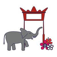 porte rouge, éléphant et lignes bleues en fleurs vecteur