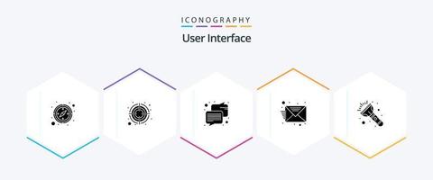 utilisateur interface 25 glyphe icône pack comprenant . torche. communication. lumière. message vecteur