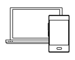 Caricature d'icône de technologie écran d'ordinateur en noir et blanc vecteur