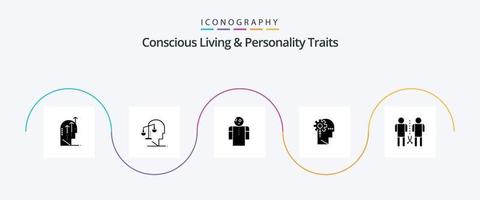 conscient vivant et personnalité traits glyphe 5 icône pack comprenant information. critique. intégrité. analytique. ouvert vecteur