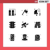 pack de 9 Créatif solide glyphes de antenne règle électrique la navigation circulation modifiable vecteur conception éléments