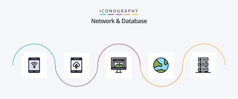 réseau et base de données ligne rempli plat 5 icône pack comprenant réseau. application. stockage. site Internet. conception vecteur