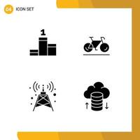 pack de 4 moderne solide glyphes panneaux et symboles pour la toile impression médias tel comme position la tour vélo sport nuage réseau modifiable vecteur conception éléments