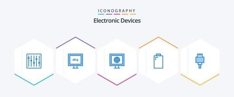 dispositifs 25 bleu icône pack comprenant . électronique. nouvelles. dispositifs. Puissance vecteur