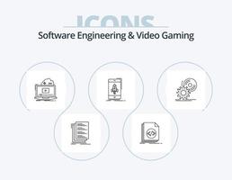 Logiciel ingénierie et vidéo jeu ligne icône pack 5 icône conception. nouveau. application. essai. psp. Jeu vecteur