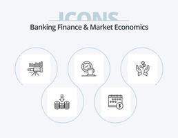 bancaire la finance et marché économie ligne icône pack 5 icône conception. graphique. analyse. document. diagramme. papier vecteur