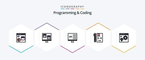 programmation et codage 25 ligne remplie icône pack comprenant codage. application. développer. php. développement vecteur