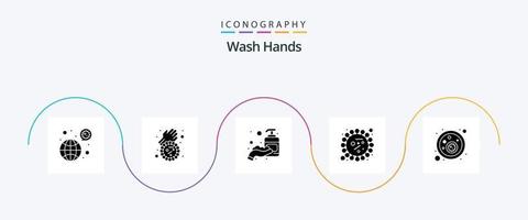 laver mains glyphe 5 icône pack comprenant bactéries. covid. virus. corona virus. désinfectant vecteur