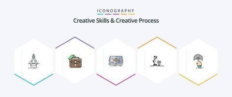 Créatif compétences et Créatif processus 25 ligne remplie icône pack comprenant café. studio. dossier. croissance. œil vecteur