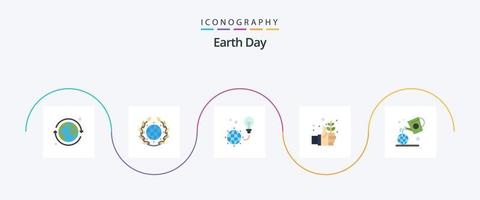 Terre journée plat 5 icône pack comprenant journée. main. vert. sûr. Terre vecteur