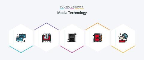 médias La technologie 25 ligne remplie icône pack comprenant cible. se concentrer. en ligne. cellule. enregistrer vecteur
