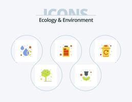 écologie et environnement plat icône pack 5 icône conception. recycler. optimisation. aqua. moteur. batterie vecteur