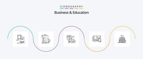 affaires et éducation ligne 5 icône pack comprenant étude. livre. liste. sécurité. Assurance vecteur