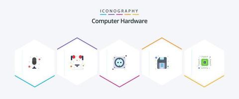 ordinateur Matériel 25 plat icône pack comprenant ébrécher. souple. casque. disque. Stock vecteur
