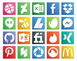 20 social médias icône pack comprenant houzz xing les publicités tinder Power Point vecteur