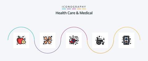 santé se soucier et médical ligne rempli plat 5 icône pack comprenant . soins de santé. ambulance. santé se soucier. roue vecteur