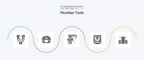 plombier ligne 5 icône pack comprenant mécanique. plomberie. mécanique. plombier. détecteur vecteur