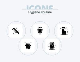 hygiène routine glyphe icône pack 5 icône conception. produit. nettoyage. peigne. vaporisateur. pelle à poussière vecteur