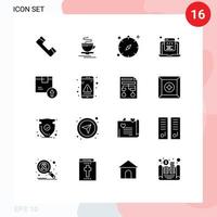 pictogramme ensemble de 16 Facile solide glyphes de la toile html codage boussole html été modifiable vecteur conception éléments