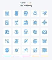 Créatif seo commercialisation 25 bleu icône pack tel comme multimédia. montre. liste. temps. argent vecteur