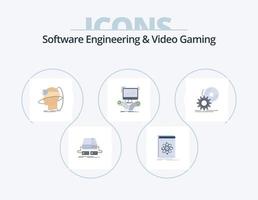 Logiciel ingénierie et vidéo jeu plat icône pack 5 icône conception. jeu. vr. plateforme. virtuel. réalité vecteur