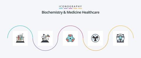 biochimie et médicament soins de santé ligne rempli plat 5 icône pack comprenant homme . ventilateur. danger. médical. radiation vecteur