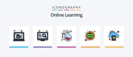 en ligne apprentissage ligne rempli 5 icône pack comprenant cours. géographie. étude. éducation. connaissance. Créatif Icônes conception vecteur