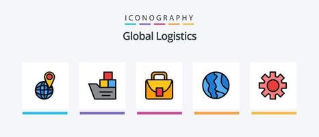 global logistique ligne rempli 5 icône pack comprenant mondial. la logistique. monde. dollar pièce de monnaie. monde. Créatif Icônes conception vecteur