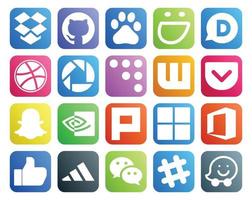 20 social médias icône pack comprenant wechat comme watt pad Bureau plurk vecteur