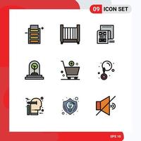 mobile interface ligne remplie plat Couleur ensemble de 9 pictogrammes de arbre Nouveau document croissance attachement modifiable vecteur conception éléments