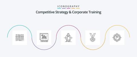 compétitif stratégie et entreprise formation ligne 5 icône pack comprenant médaille. décerner. convaincre. réduire. frais vecteur