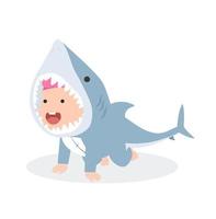 personnages de bébé enfant en costume de requin vecteur