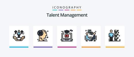 Talent la gestion ligne rempli 5 icône pack comprenant vidéo. degré. réflexion. paramètre. solution. Créatif Icônes conception vecteur