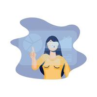 femme utilisant la réalité augmentée sur l'écran interactif vecteur