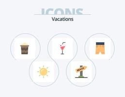 les vacances plat icône pack 5 icône conception. court. plage. seau. boissons. plage les boissons vecteur